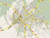 Obecny układ komunikacyjny Koszalina z widocznym zarysem pierścienia zewnętrznego wokół miasta. (Google Maps)