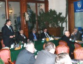 Obrady ZMP, od lewej:  Piotr Jedliński, Mirosław Mikietyński, Ryszard Grobelny, Andrzej Jakubowski